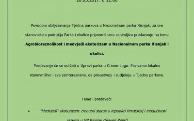 Predavanje na temu Agrobioraznolikost i medvjeđi ekoturizam u nacionalnom parku Risnjak